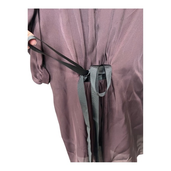 BCBGMAXAZRIA Purple Eggplant Silky Puff Sleeve Bow Tie Back Drapey‎ Collar S - Picture 9 of 16